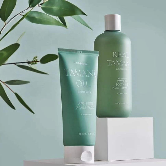 Shampoo and mask for oily hair and sensitive scalp with Tamanu oil by Rated Green